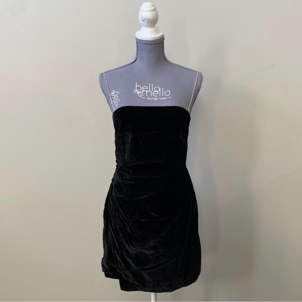 House of Harlow 1960 black velvet mini dress w/ rhinestone straps
